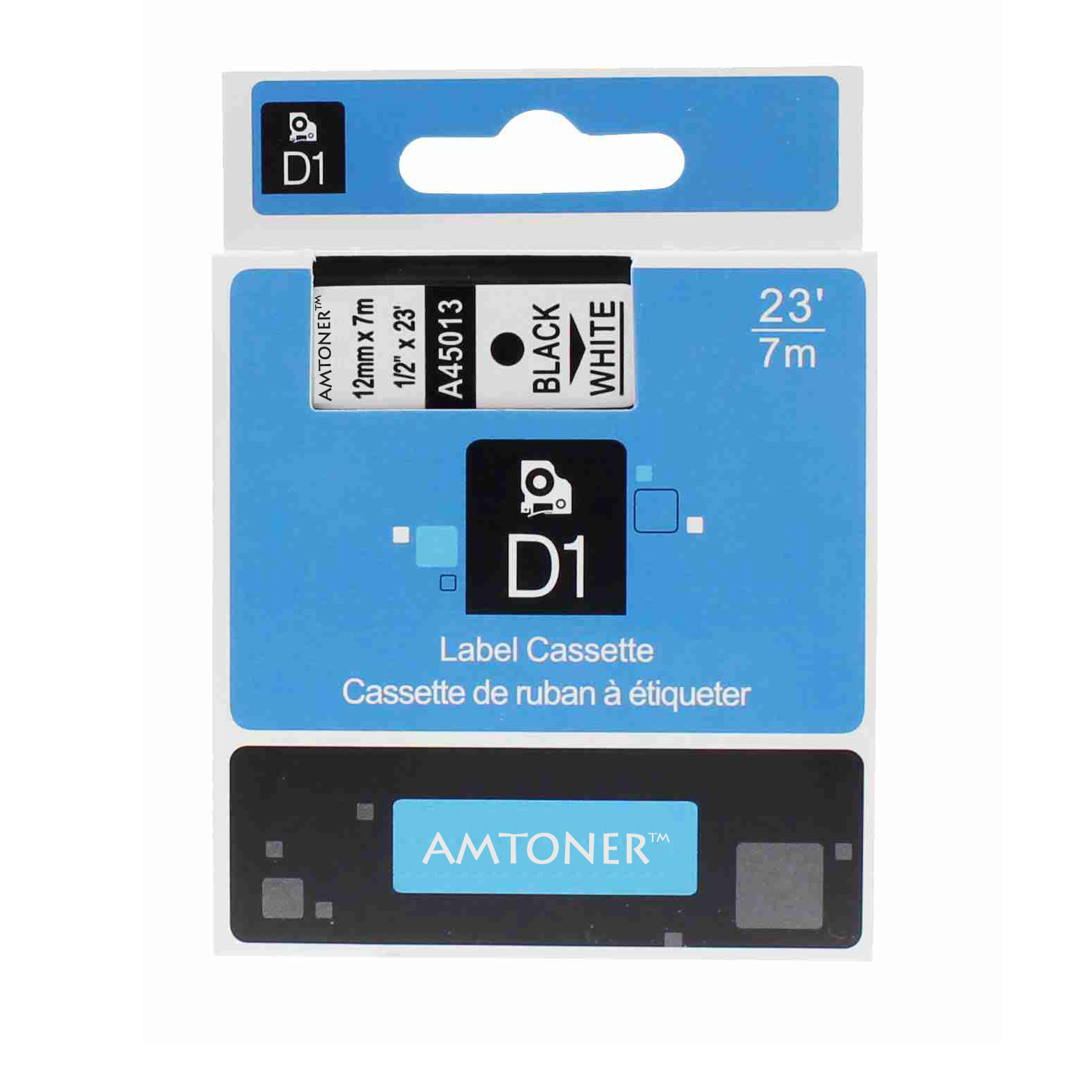 1PK 45013 Black on White Label Tape For DYMO D1 LabelPoint 100 200 300 12mm
